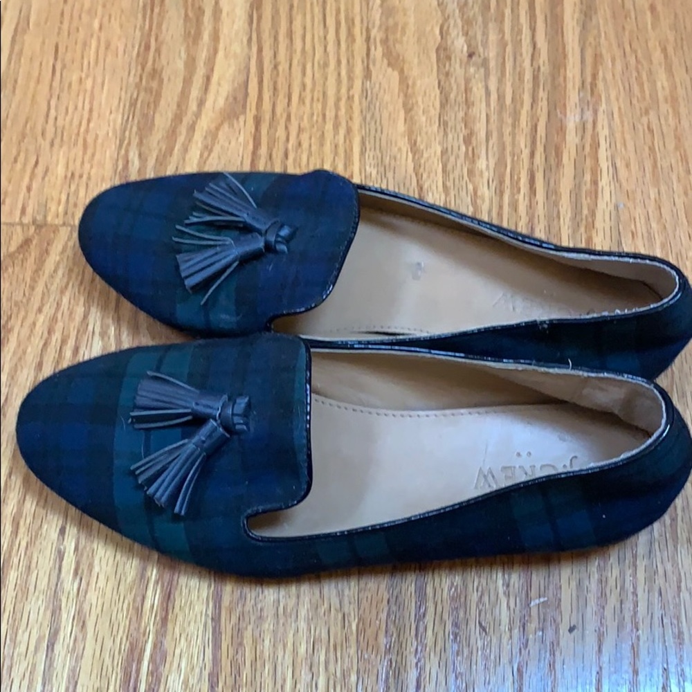JCrew Factory blue and green plaid loafers size 7.